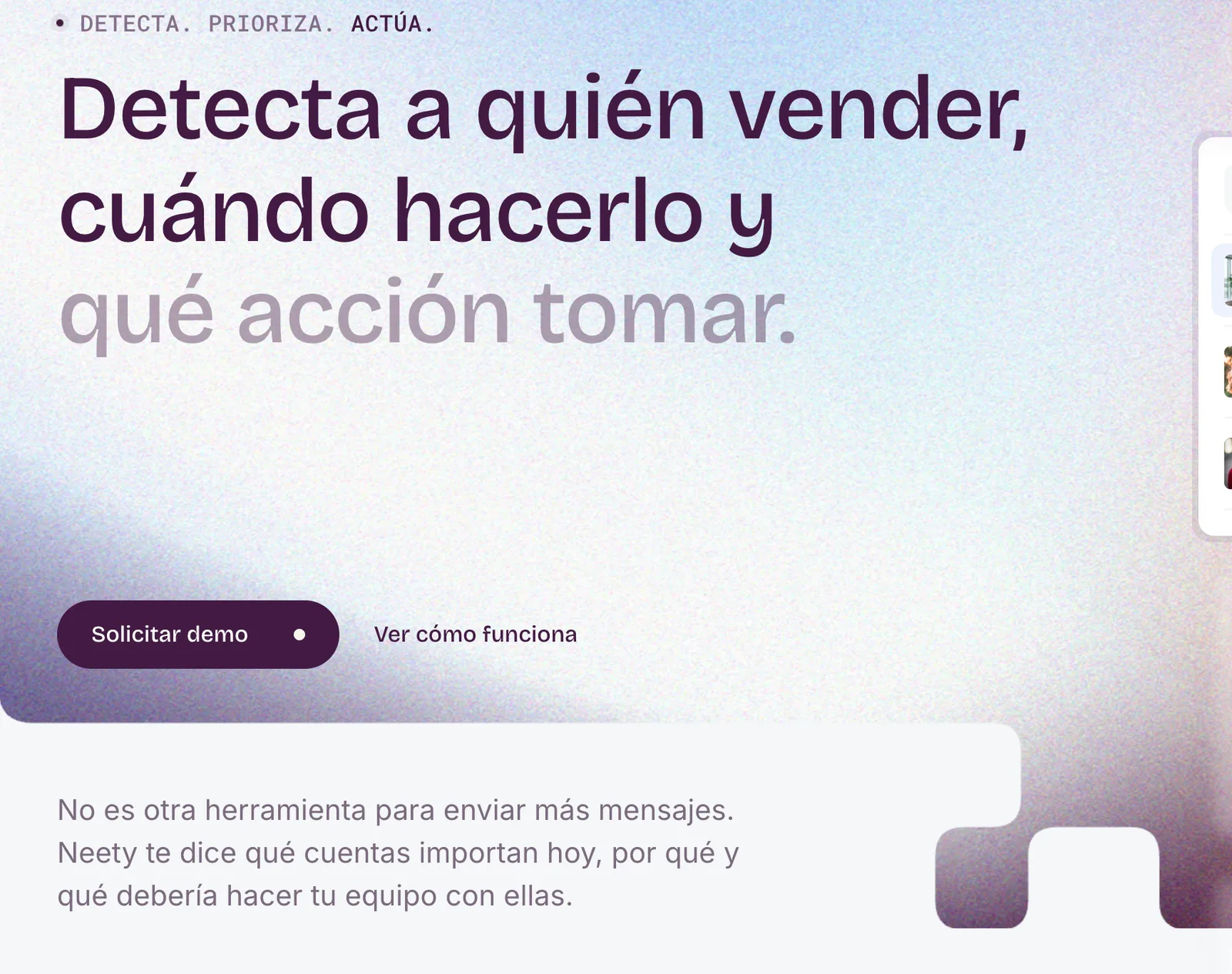 Headline, text and button from Neety's website, in its typography