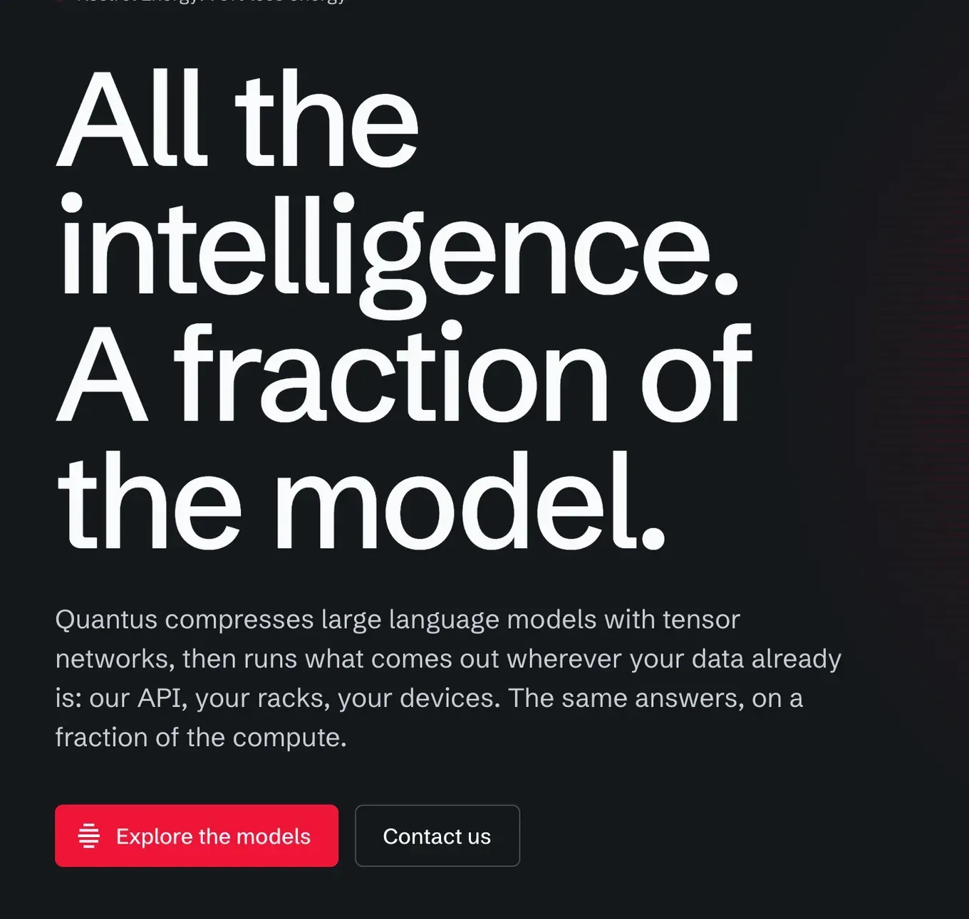 Headline, text and button from Quantus's website, in its typography